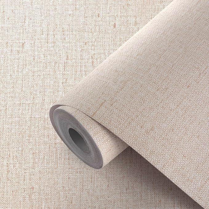 Akywall Beige Peel and Stick Wallpaper Grasscloth Contact Paper Textured Removable Linen Self Adh... | Amazon (US)