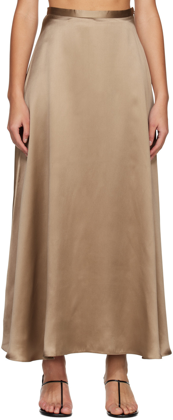 BITE Brown Fluid Midi Skirt | SSENSE