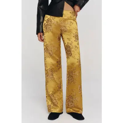 Reformation Vida Floral Brocade Satin Pants in Chartreuse Brocade at Nordstrom, Size 8 | Nordstrom