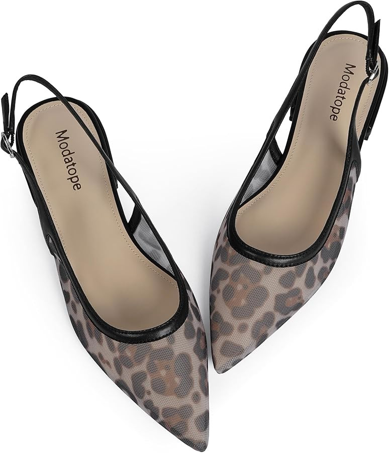 Modatope Slingback Flats for Women Pointed Toe Ballet Flats Classic Low Heel Sandals Dress Shoes | Amazon (US)
