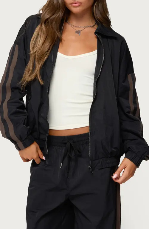 EDIKTED Kieran Stripe Nylon Track Jacket in Black at Nordstrom, Size Small | Nordstrom