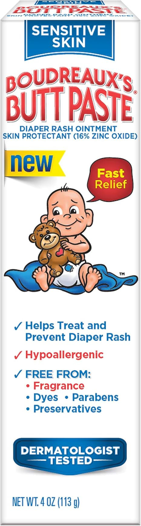 Boudreaux's Butt Paste for Sensitive Skin Diaper Rash Ointment, 4 Oz Tube | Amazon (US)