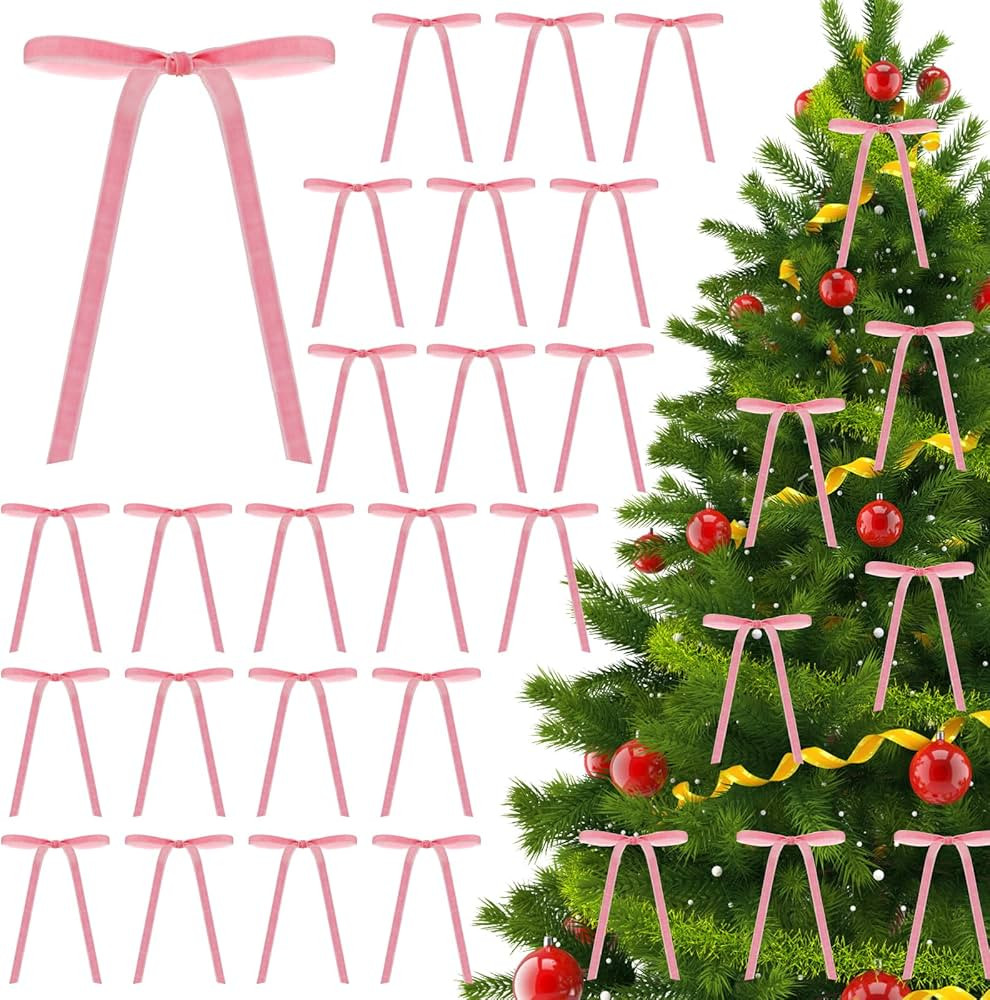 36PCS Velvet Christmas Tree Bows 5 x 7 Inch Velvet Ribbon Bow Velvet Christmas Wreath Bow Rustic ... | Amazon (US)