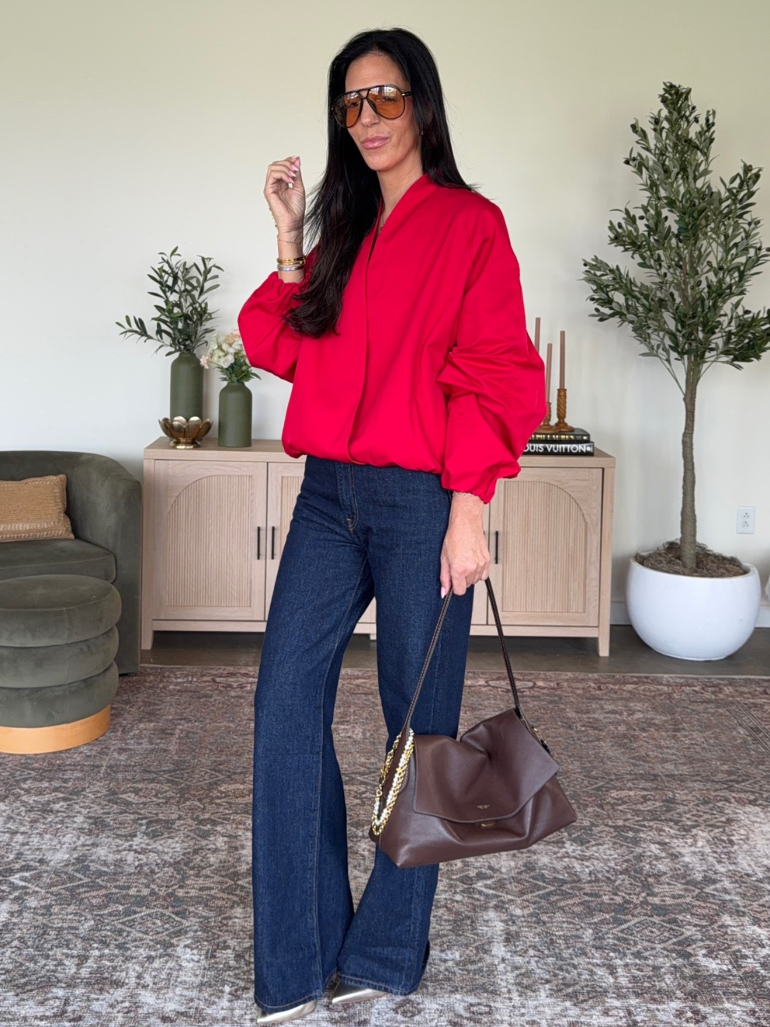 This @Zara  bomber couldn’t be screaming my style more! Red. Dress up or down. Comfortable and so chic!  Paired with my viral @levi denim that I now have in this dark wash! 
Jacket- small and generous 
Denim - color “shaded view” in size 27x34 

I am 5’10 and can wear heels with them

#LTKmomlife #LTKootd #LTKOver40