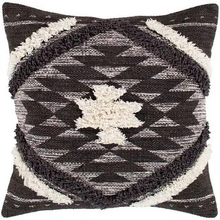 Katherine Black & Cream Boho Shag Throw Pillow Cover (18" x 18") - On Sale - Overstock - 23144519 | Bed Bath & Beyond
