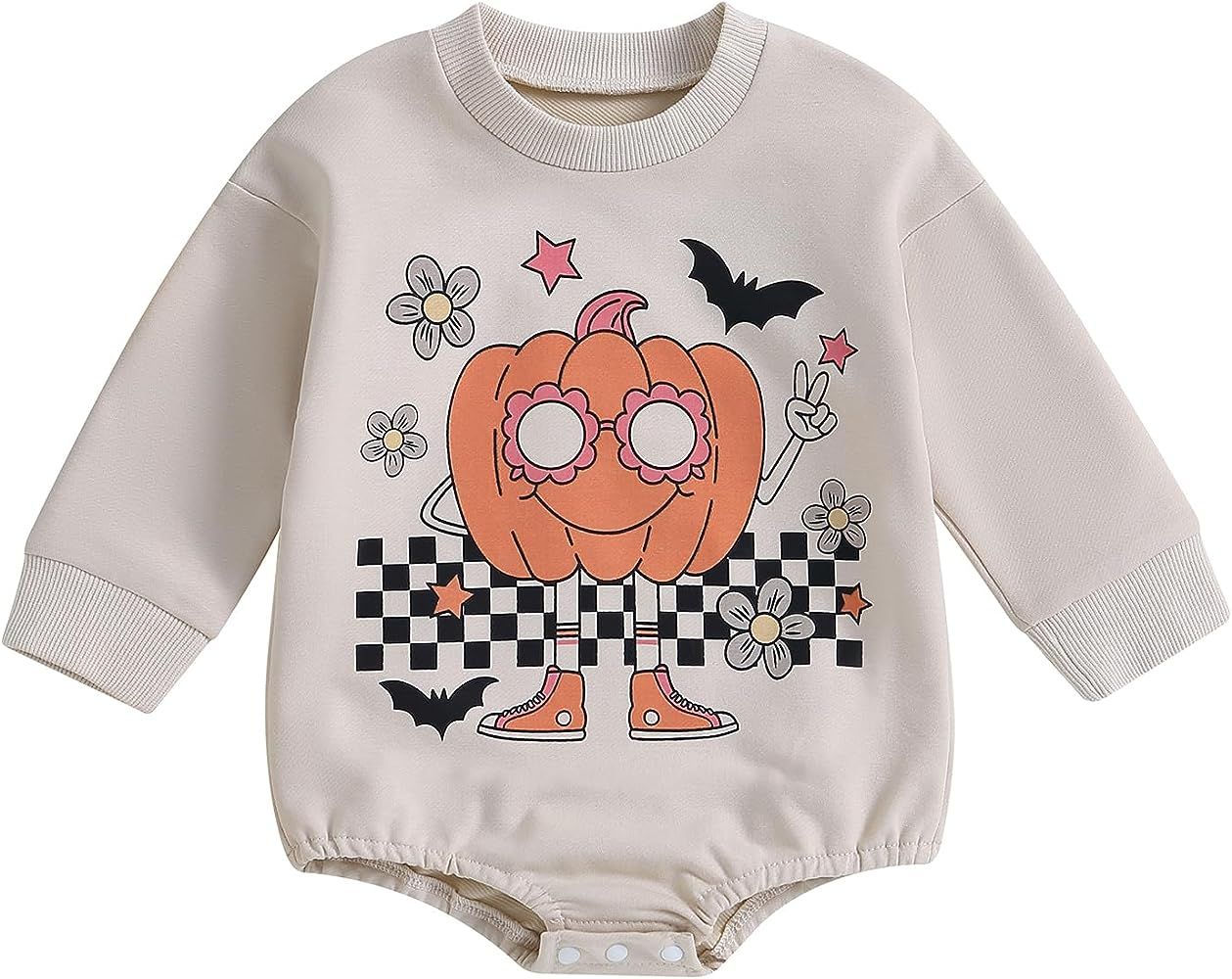 FIOMVA My First Halloween Onesie Newborn Baby Boy Outfit Fall Winter Oversized Sweatshirt Bubble Rom | Amazon (US)