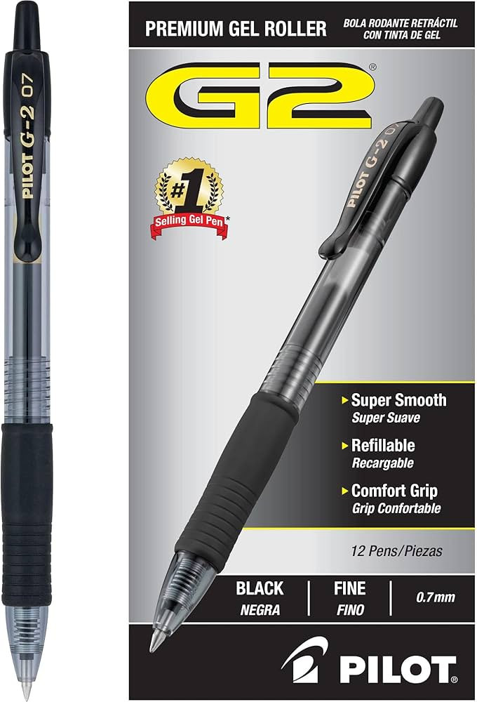 Pilot G2 Premium Gel Roller Pens 0.7, Fine Point Smooth Writing Pens Black, Pack of 12 | Amazon (US)