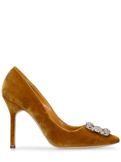 Manolo Blahnik - 105mm hangisi clc velvet pumps - Yellow | Luisaviaroma | Luisaviaroma