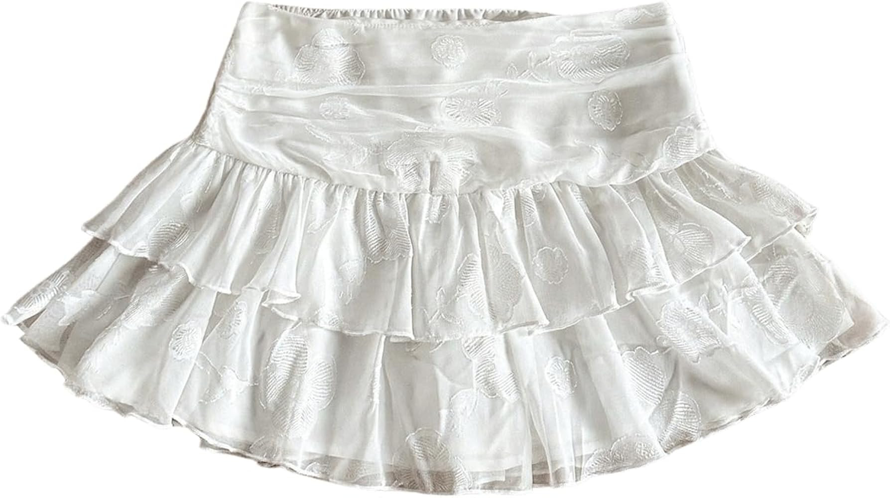 Milumia Women Double Layered Ruffle Hem Mid Waisted Mesh Mini Skirts | Amazon (US)