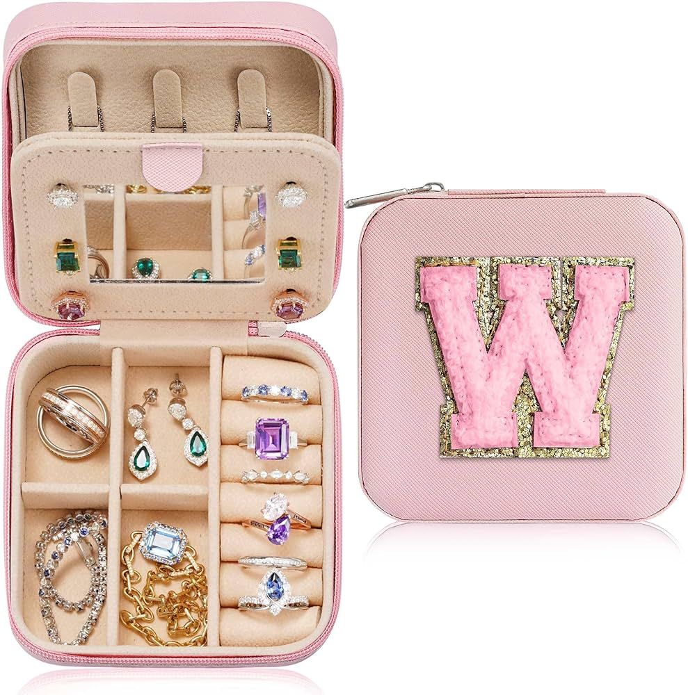 Parima Travel Jewelry Box for Women Girls, W Initial Jewelry Box for Teen Girls | Small Jewelry Box  | Amazon (US)