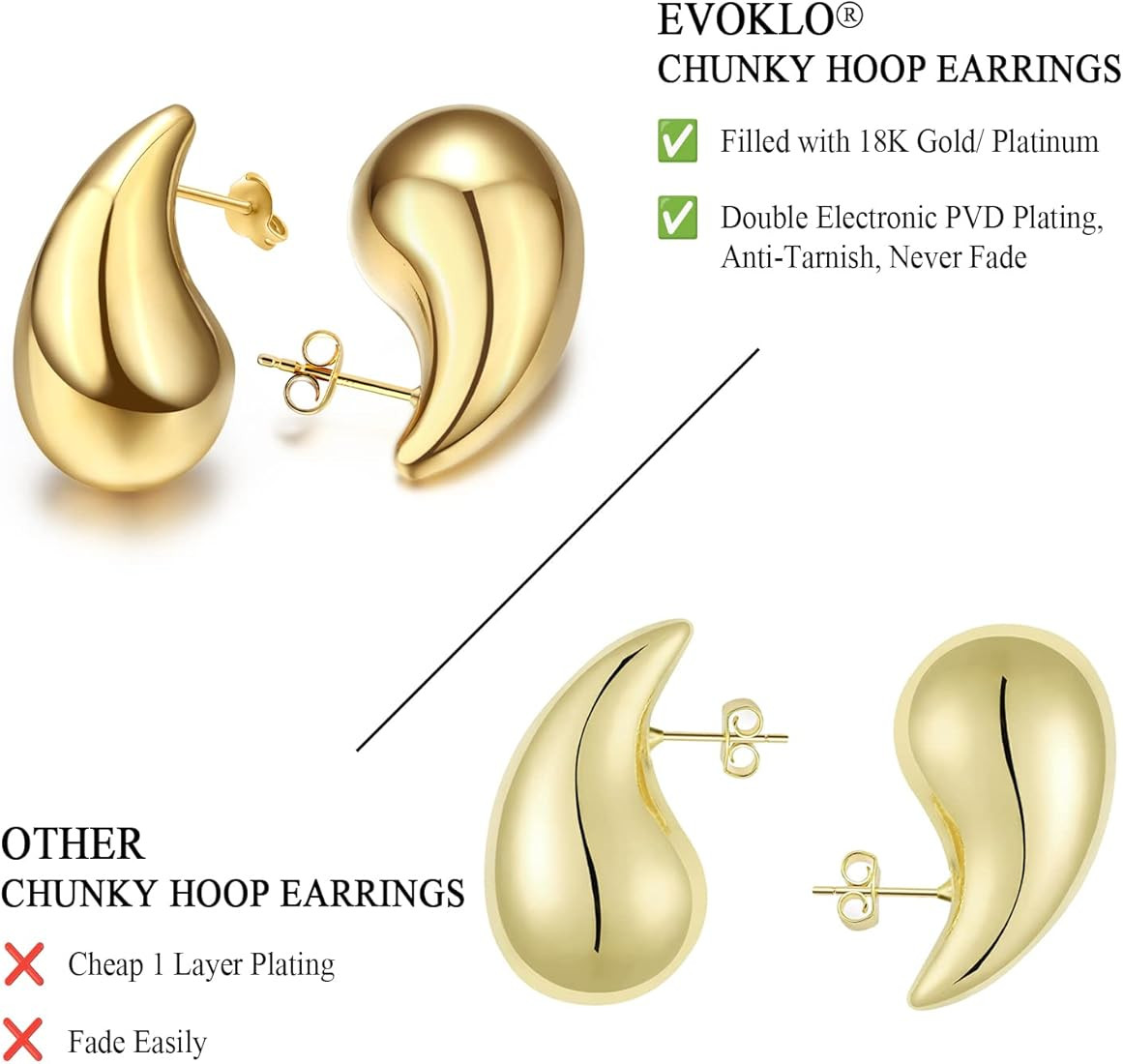 Teardrop Chunky Earrings for Women Trendy Hoop Earring Set Earring Dupes, Gold Earrings | Amazon (US)