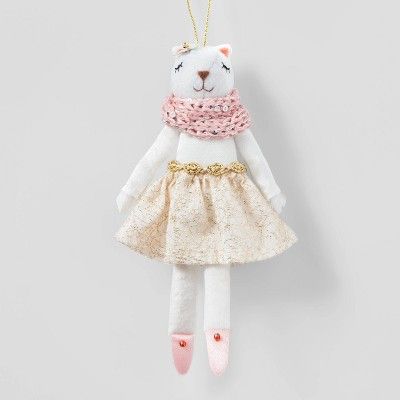 Dressed Cat with Gold Skirt and Pink Scarf Christmas Tree Ornament - Wondershop&#8482; | Target