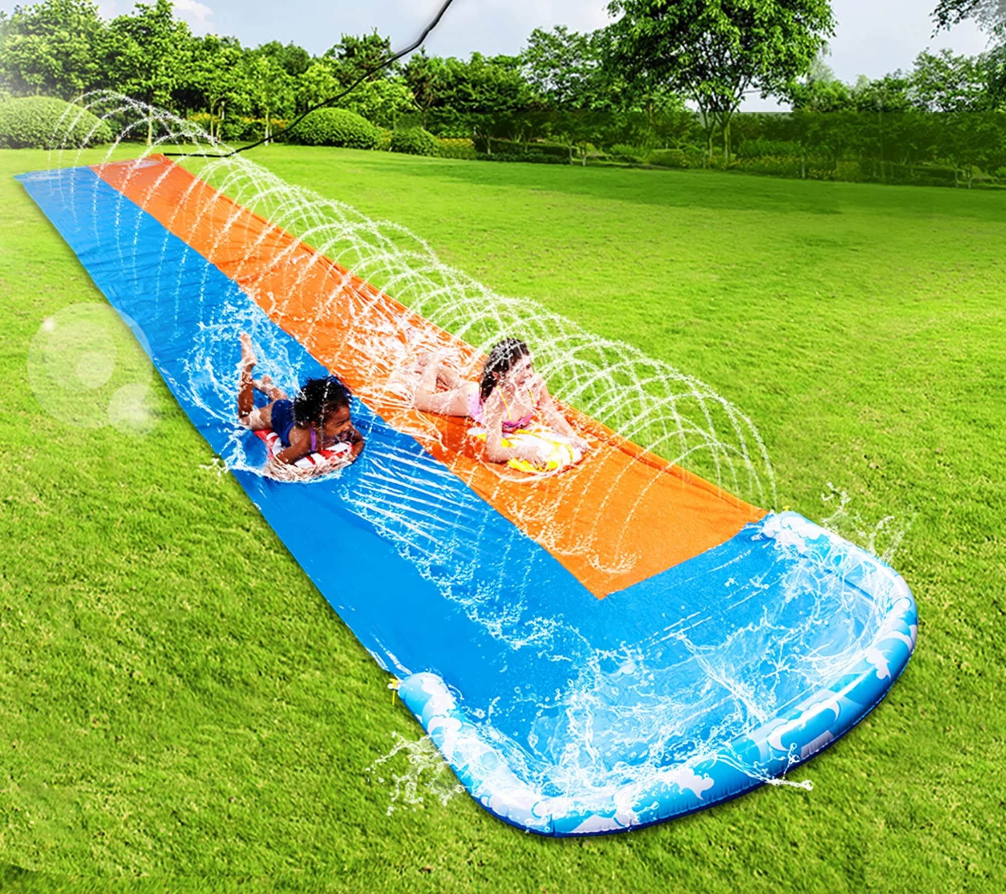 Joyfy 32.5Ft Extra Long Water Slide with 2 Inflatable Boards Heavy Duty Double Waterslide Slip with Sprinkler For Kids and Adults | 40821 | Lowe's