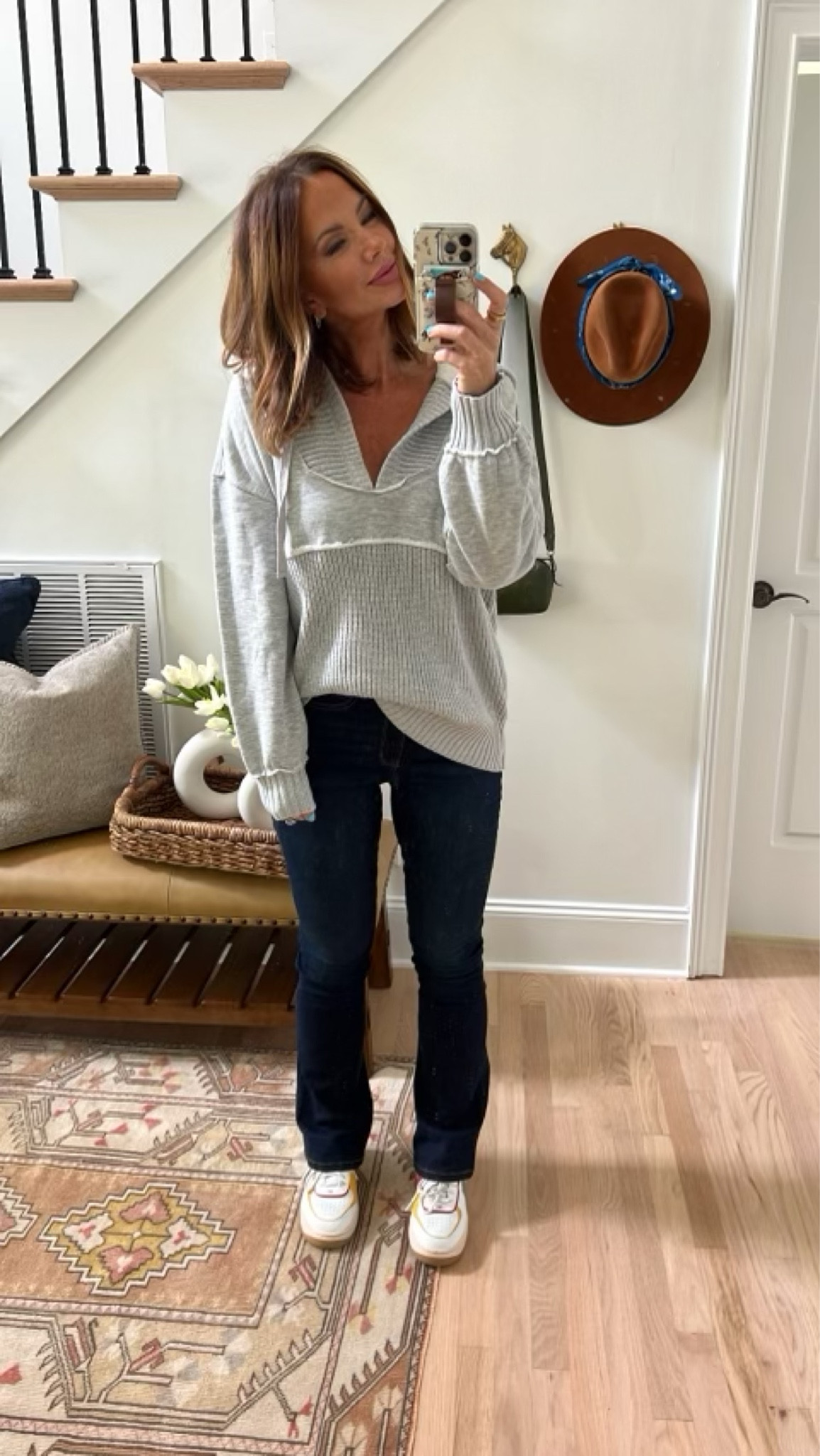 Hoodie and jeans linked from @walmartfashion runs TTS! I’m wearing a medium in the grey Time and Tru hoodie and size 6 in the Sofia bootcut jeans. 

#walmartpartner 

#LTKBacktoSchool #LTKFind #LTKSeasonal