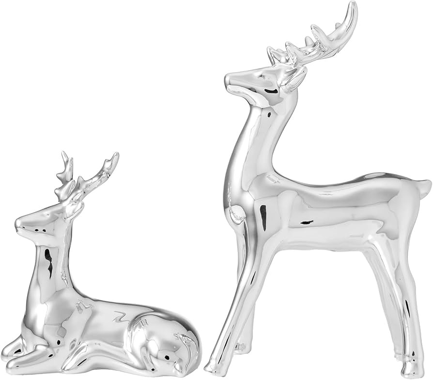 WDS WONDROUS Christmas Decorations Reindeer Figurines, Set of 2 Silver Deer Figurines Decor, Mode... | Amazon (US)