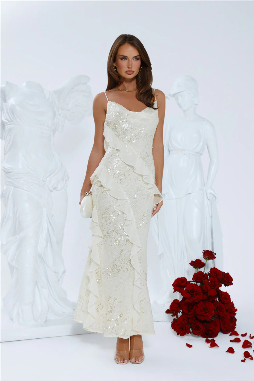 Glitter Gaze Sequin Maxi Dress Cream | Hello Molly (US)