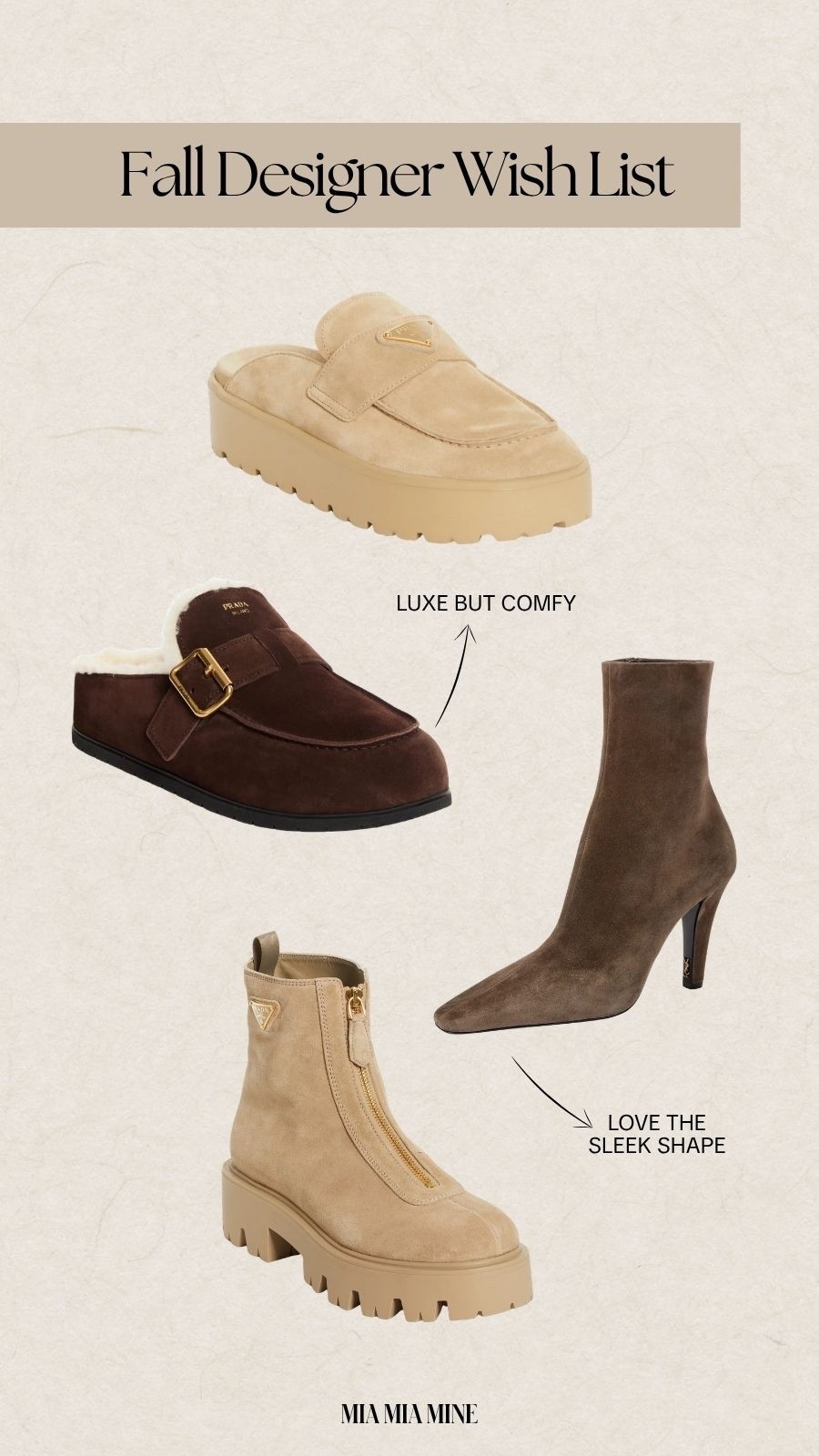 Fall designer shoes
Fall boots and suede mules by Prada and Saint Laurent 
Designer shoes on my wish list

#LTKOver40 #LTKSeasonal #LTKmomlife