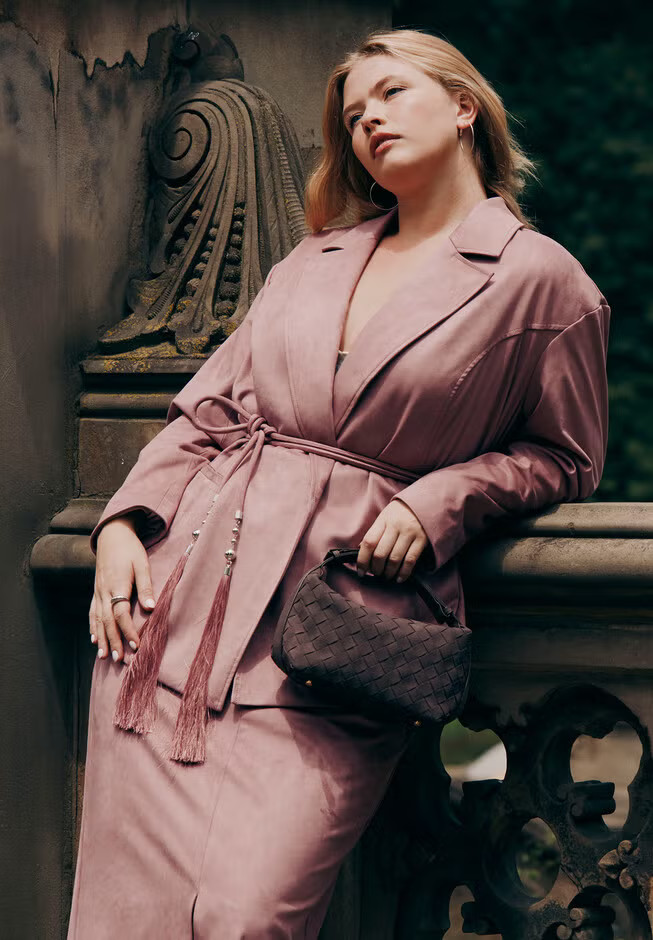 Faux Suede Tassel Belted Blazer | Eloquii