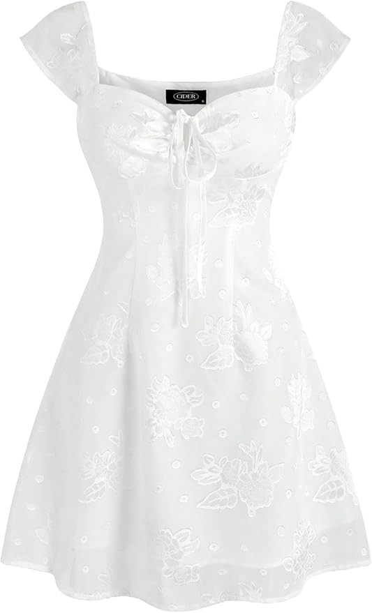 CIDER Mini Dress Floral Jacquard Square Neck Casual Party Dress Summer Dresses | Amazon (US)