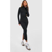 Womens Jumbo Rib Roll Neck Midi Dress - Black - 6, Black | Boohoo.com (UK & IE)