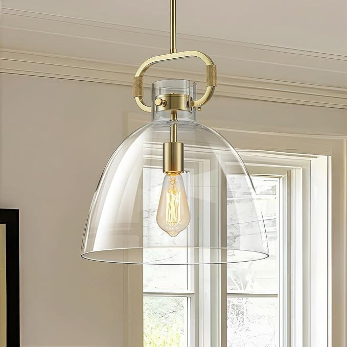 14’’ Large Glass Pendant Lights Kitchen Island, 1-Light Modern Gold Kitchen Island Lighting, ... | Amazon (US)