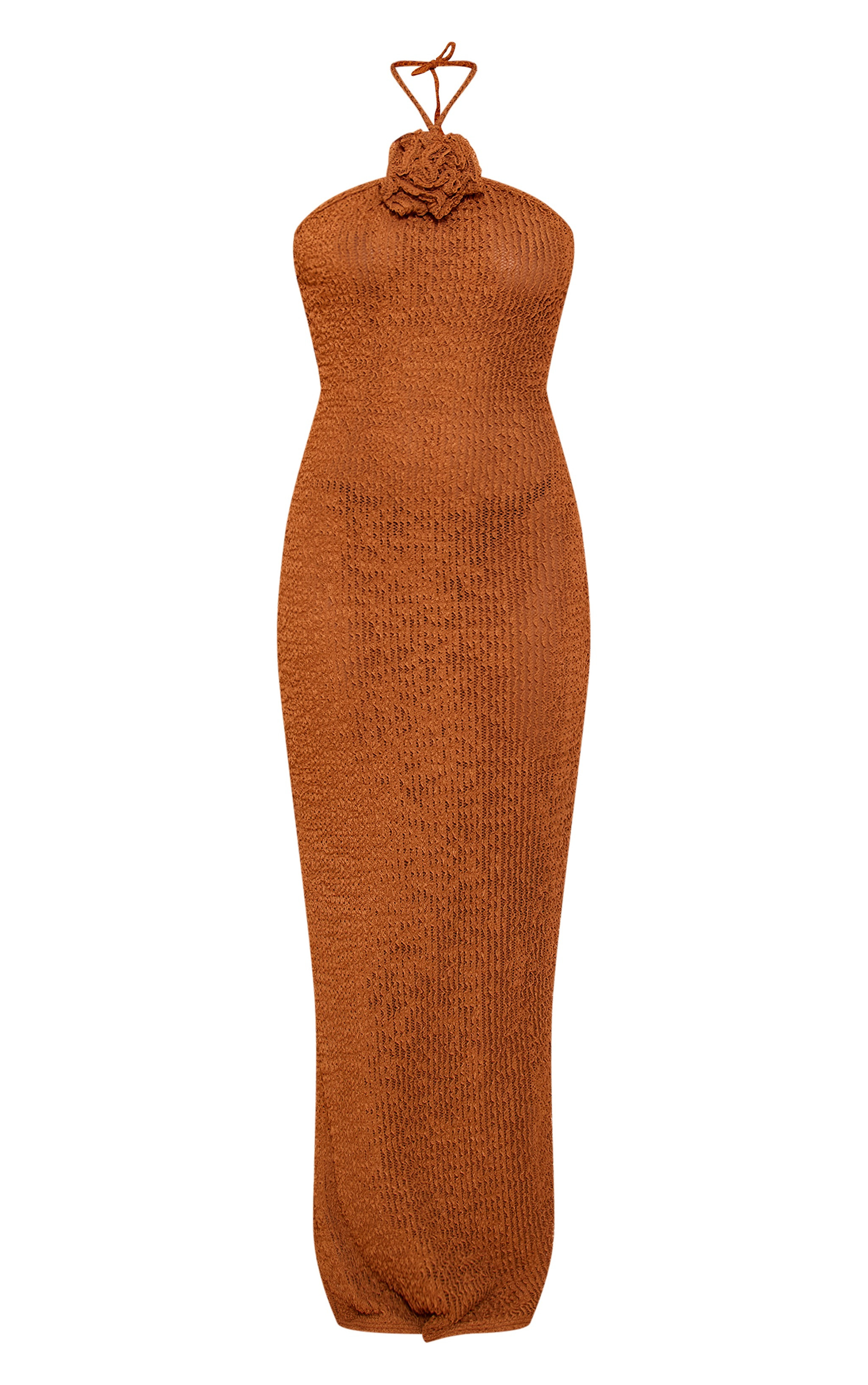 Chocolate Corsage Detail Halterneck Maxi Dress | PrettyLittleThing US