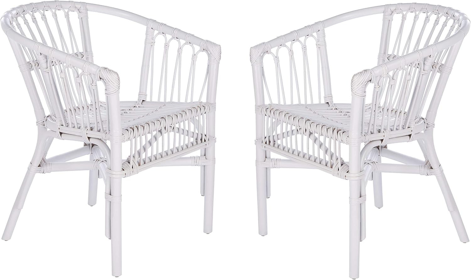 Safavieh Home Adriana Coastal White Rattan (Set of 2) Accent Chair | Amazon (US)