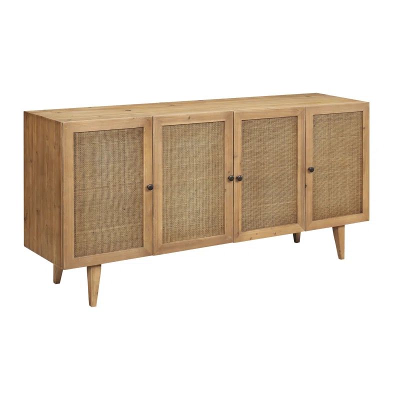 Mondale 70" Reclaimed Pine and Rattan Panel Sideboard in Natural Honey Wood | Wayfair Professional