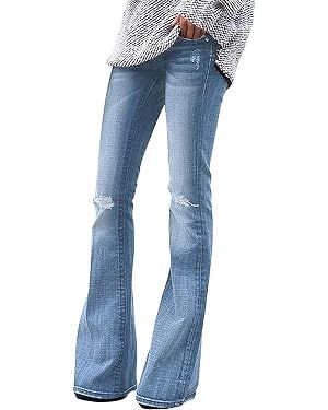 LookbookStore Women's High Waist Ripped Flare Bell Bottom Denim Pants Bootcut Jeans | Amazon (US)