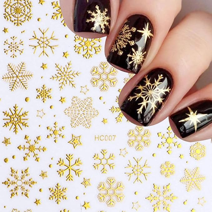 Christmas Nail Art Stickers Gold Snowflake Nail Sticker Nail Art Decoration Santa Claus Christmas... | Amazon (US)