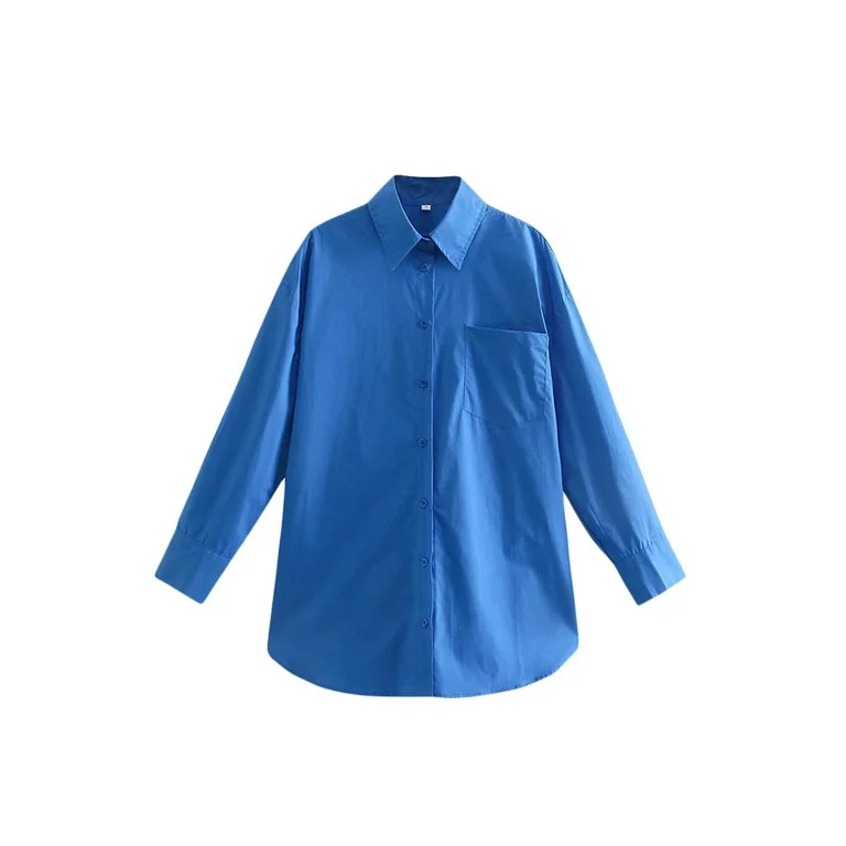 TheFound Women Long Sleeve Button Down Shirt Oversized Loose Fit Boyfriend Style Cotton Candy Col... | Walmart (US)