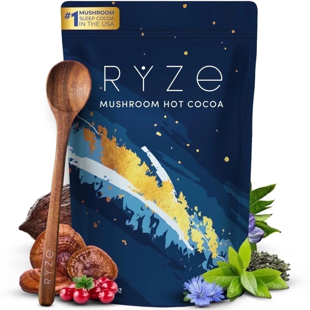 RYZE Mushroom Hot Cocoa Melatonin Sleep Supplement, Keto Cocoa Powder with Reishi, Melatonin, Gly... | Walmart (US)
