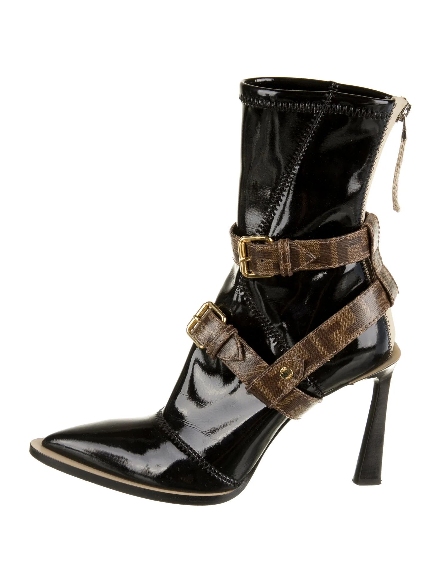 Zucca FF Logo Patent Leather Boots | The RealReal
