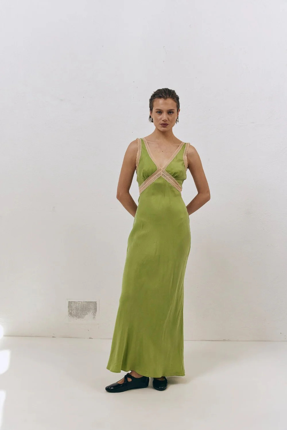 Meet Me On The Dance Floor Bias Cut Maxi Dress Lime | VRG Grl
