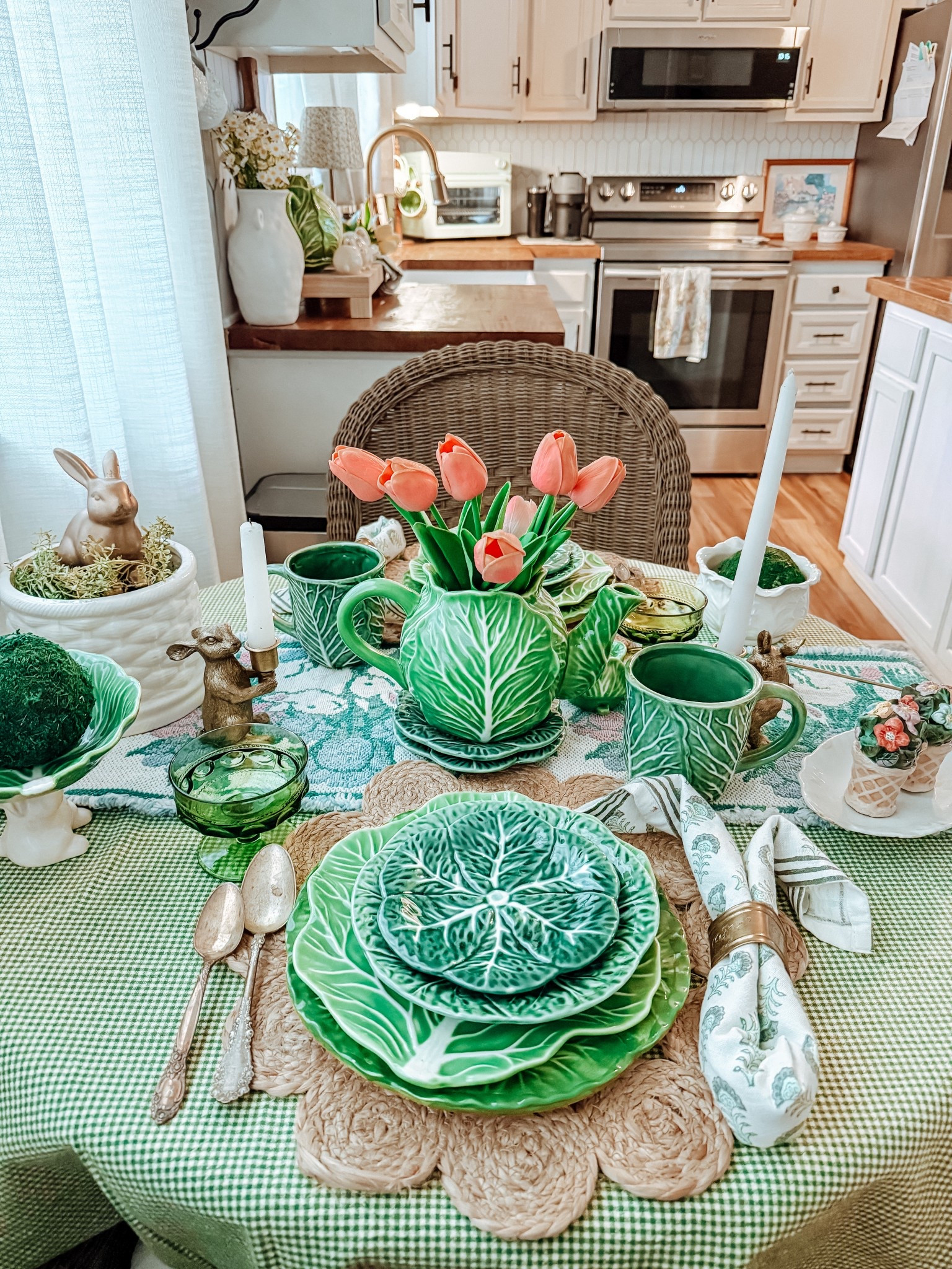 This cabbage tablescape might be my favorite little corner right now 🥬🤍 it’s giving cozy cottage, collected, and just a little bit whimsical. I mixed in vintage-inspired pieces with textured greens to create that layered, “found over time” look I’m always chasing.

The best part is how easy this is to recreate—just start with a few statement pieces and build around them with what you already have. It instantly makes the whole space feel styled without trying too hard.

#ltkhome #tablescape #cottagecoredecor #vintageinspired #collectedhome #greenandwhite #cozyhome #springdecor