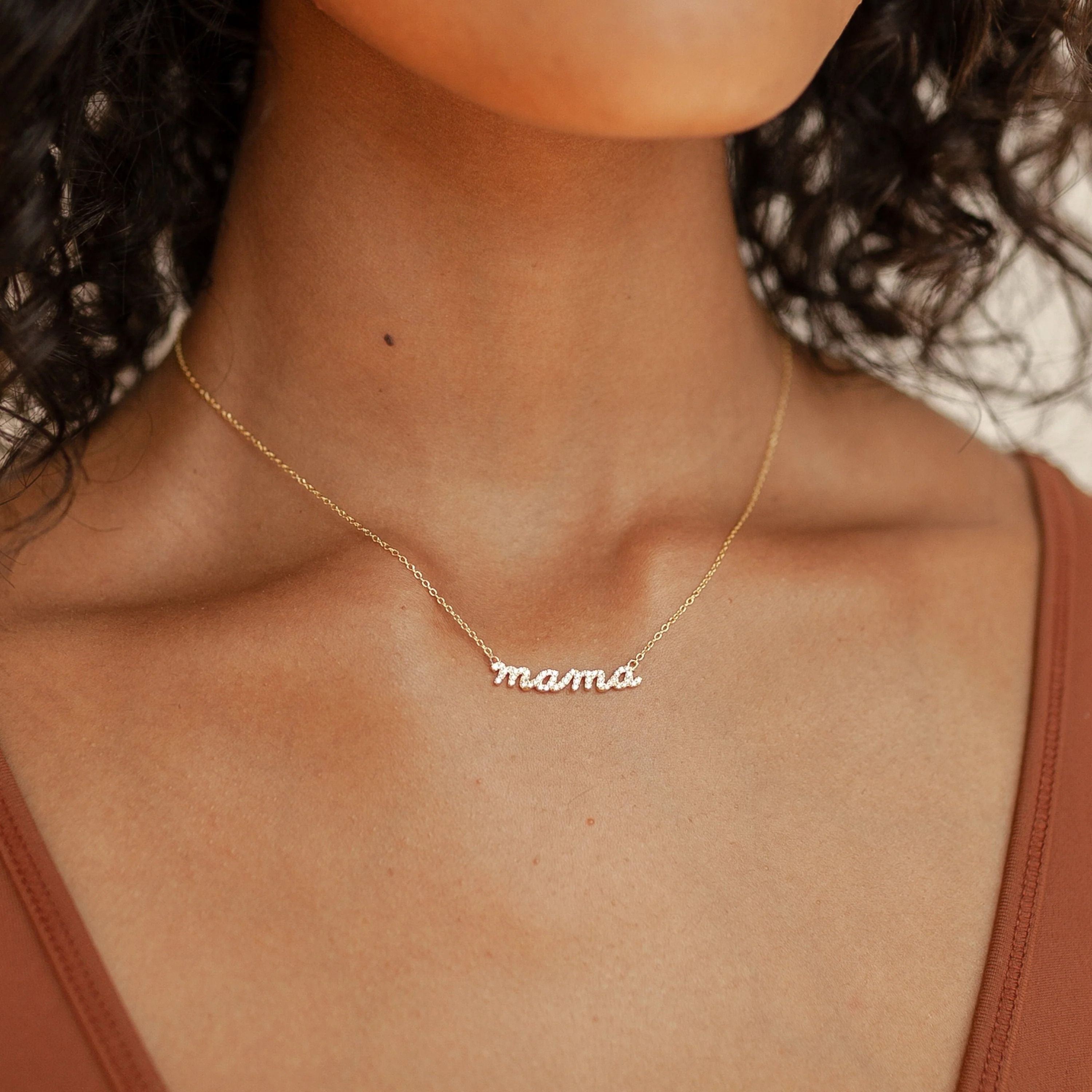 Pave Mama Script Necklace | Caitlyn Minimalist | Caitlyn Minimalist