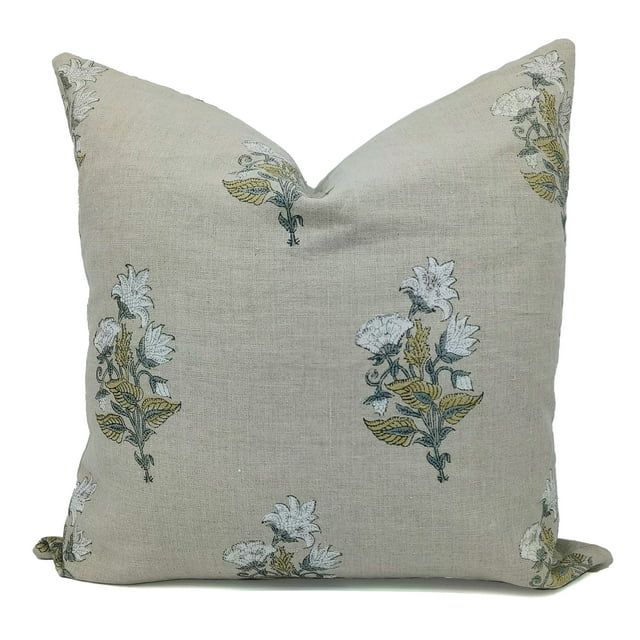 Fabdivine Pure Linen Hand Block Print Decorative Throw Pillow Cover , 14"X20", White | Walmart (US)