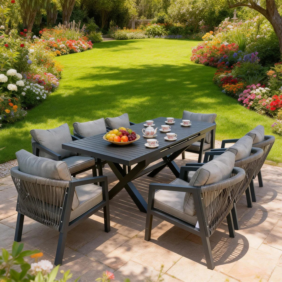 Aluminum Outdoor Dining Set with Tabl & Padded Armchair | Wayfair North America