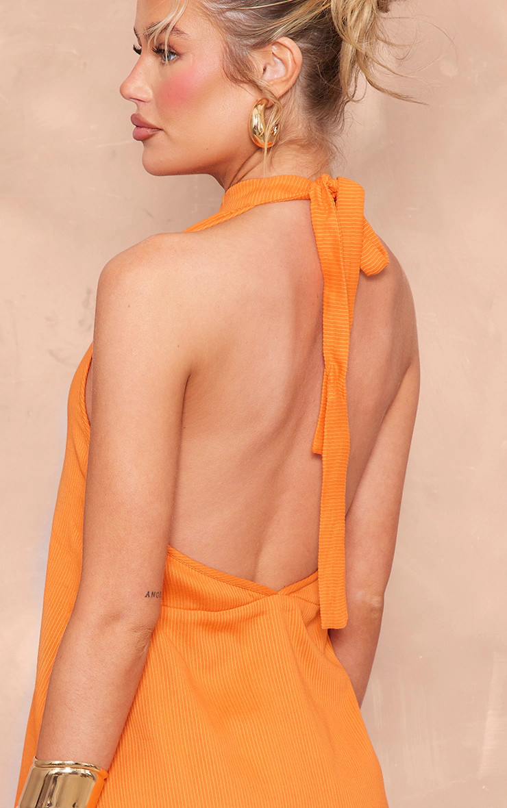 Orange Textured Halterneck Shift Dress | Pretty Little Thing (Australia & New Zealand)
