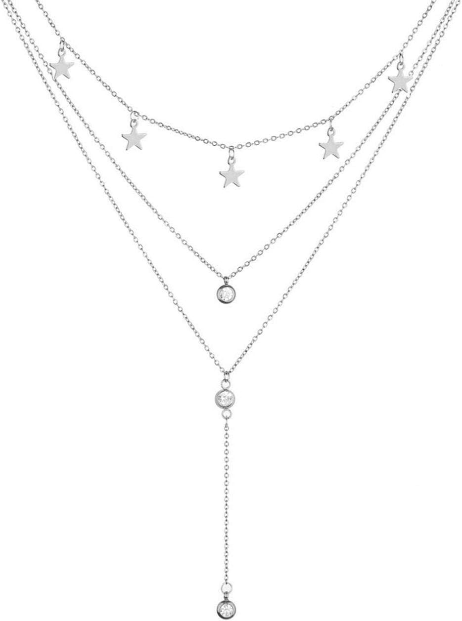 WangGao Stainless Steel Stack Layered Crystal Star Necklaces Set | Amazon (US)