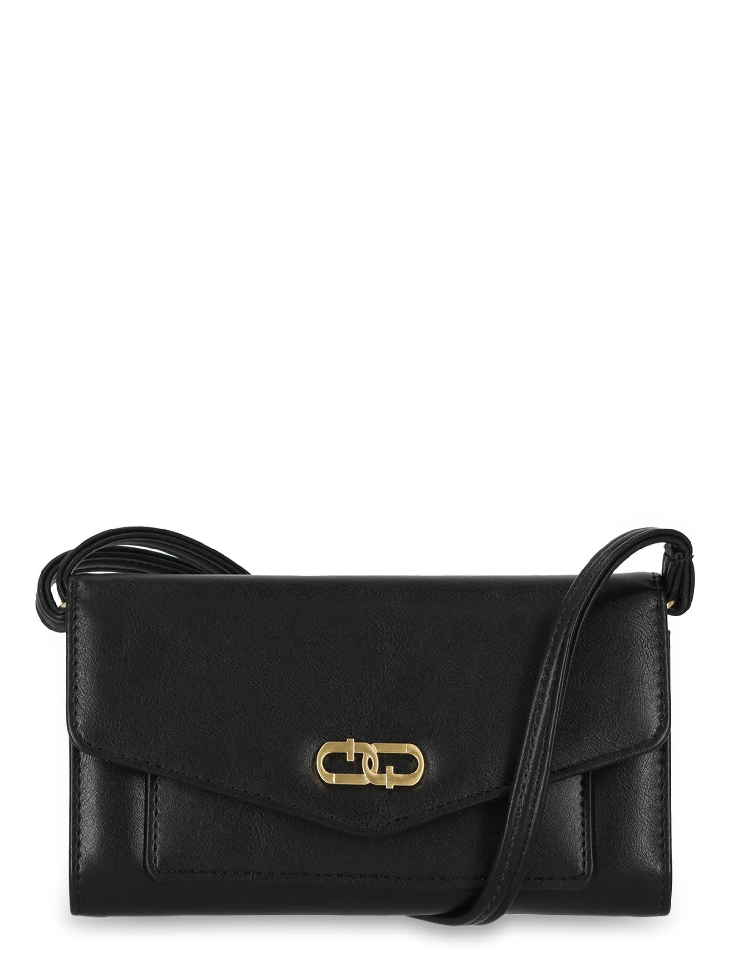 Time and Tru Women's Penelope Vinyl Crossbody Handbag, Solid Black - Walmart.com | Walmart (US)