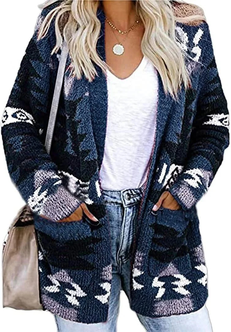 CoCopeaunt Women Ethnic Boho Cardigan Coat Aztec Tribal Style Open Front Loose Knit Sweaters Coat... | Walmart (US)