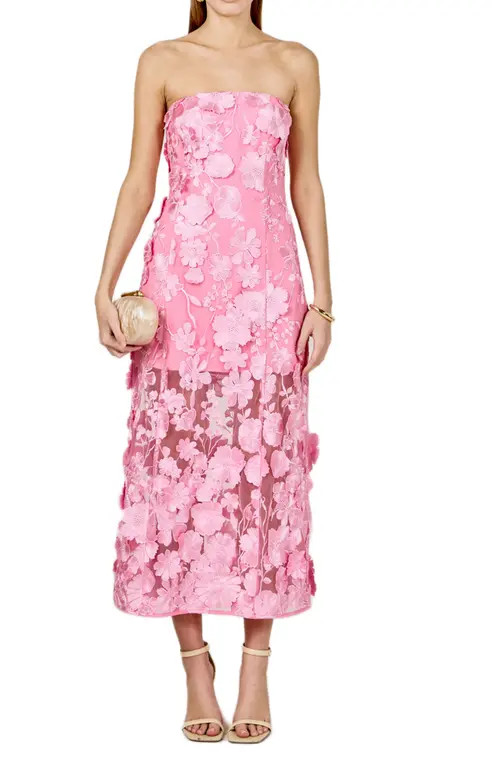 Endless Rose Floral Embroidery Strapless Dress in Peony Pink at Nordstrom, Size Medium | Nordstrom