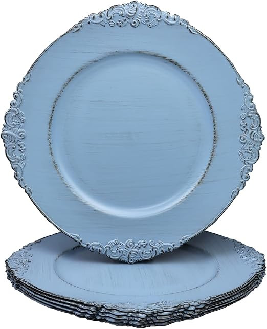 Leemxiiny Antique Blue Charger Plates, 13" Elegant Plastic Set of 6 Chargers for Dinner Plates fo... | Amazon (US)