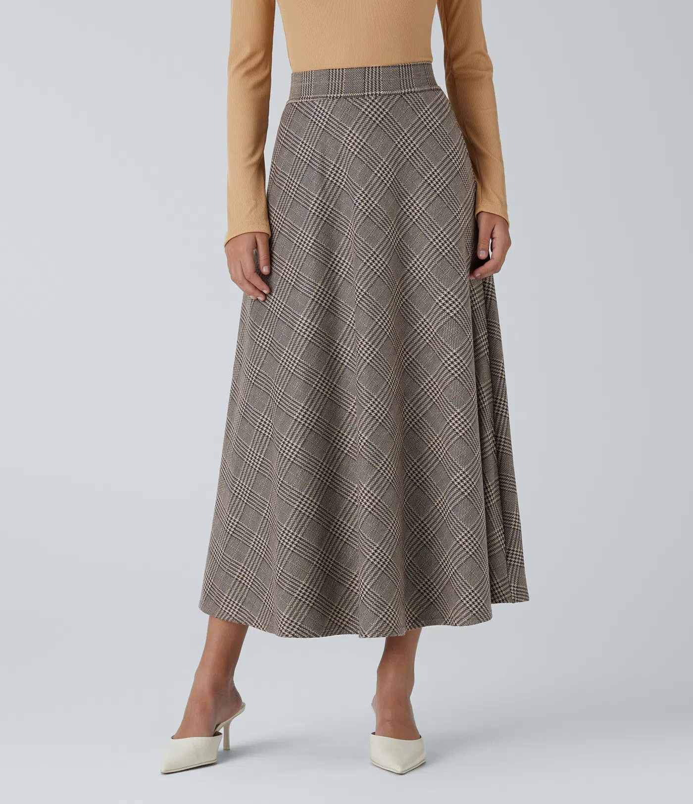 Women’s High Waisted Pocket Houndstooth Plaid Flare Midi Casual Skirt - Halara | Halara UK