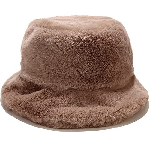Winter Faux Fur Furry Bucket Hat Fluffy Fuzzy Warm Hat Plush Fisherman Hat for Women Men Teens Girls Khaki | Amazon (US)