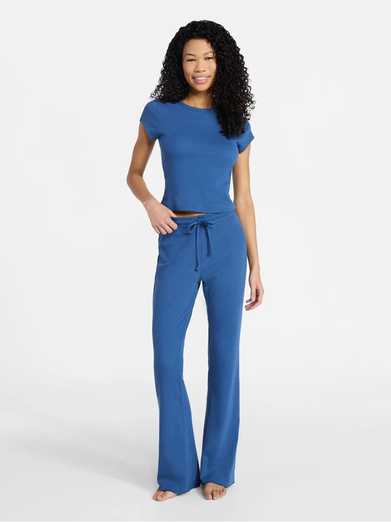 No Boundaries Ribbed Sleep Tee and Pants Set, 2-Piece, Women’s XXS-3X | Walmart (US)