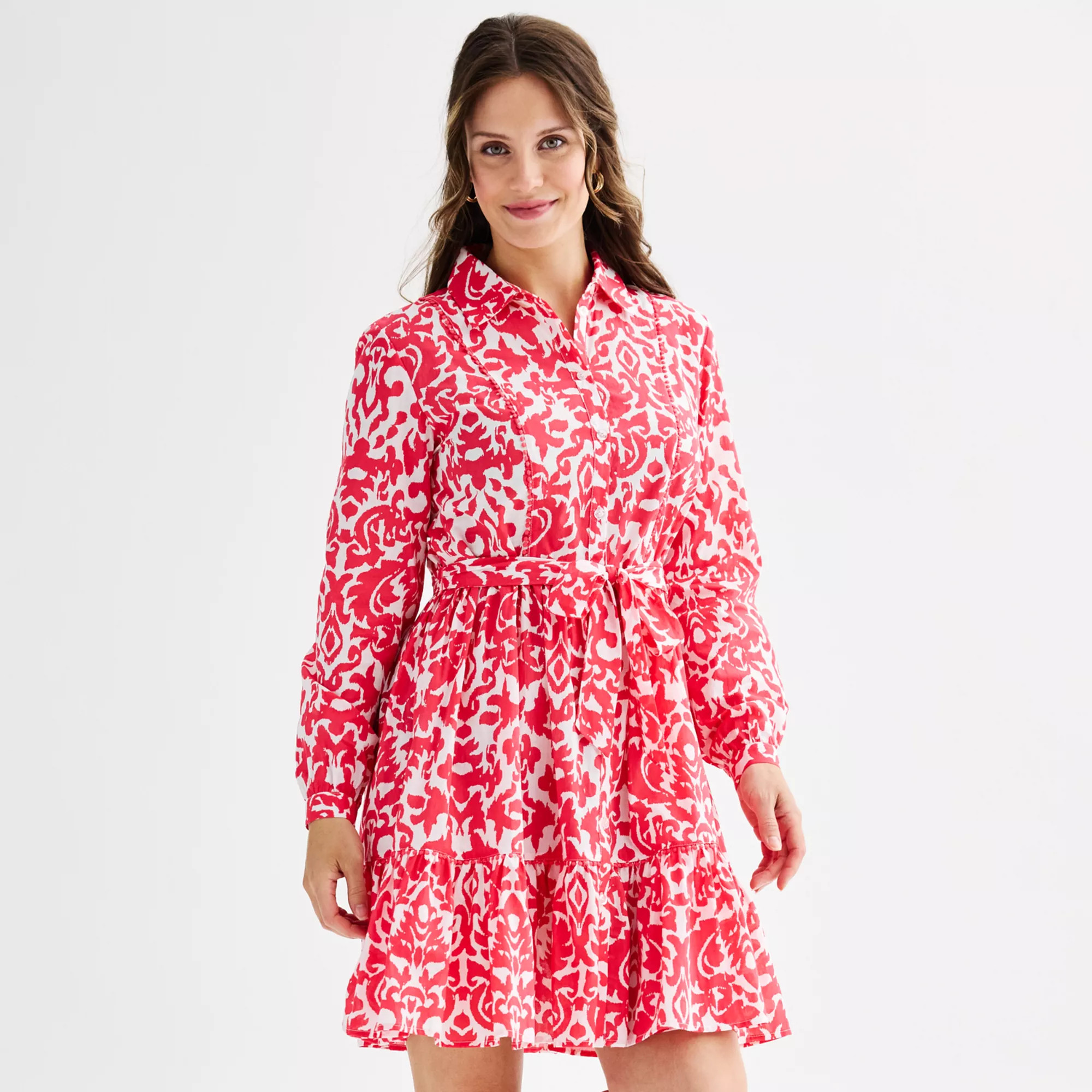 Women's Ellen Tracy Shirt Dress with Self Tie and Ruffle Hem | Kohl's