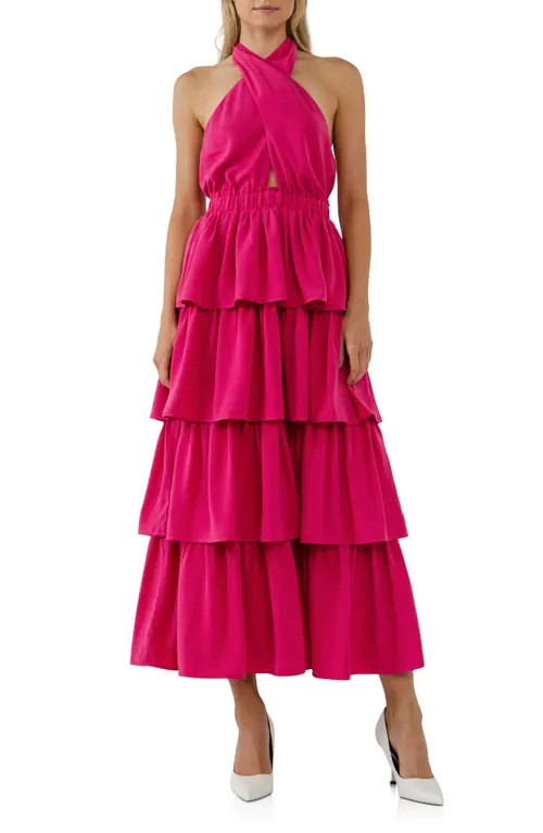 Endless Rose Halter Neck Tiered Maxi Dress in Fuchsia at Nordstrom, Size Medium | Nordstrom