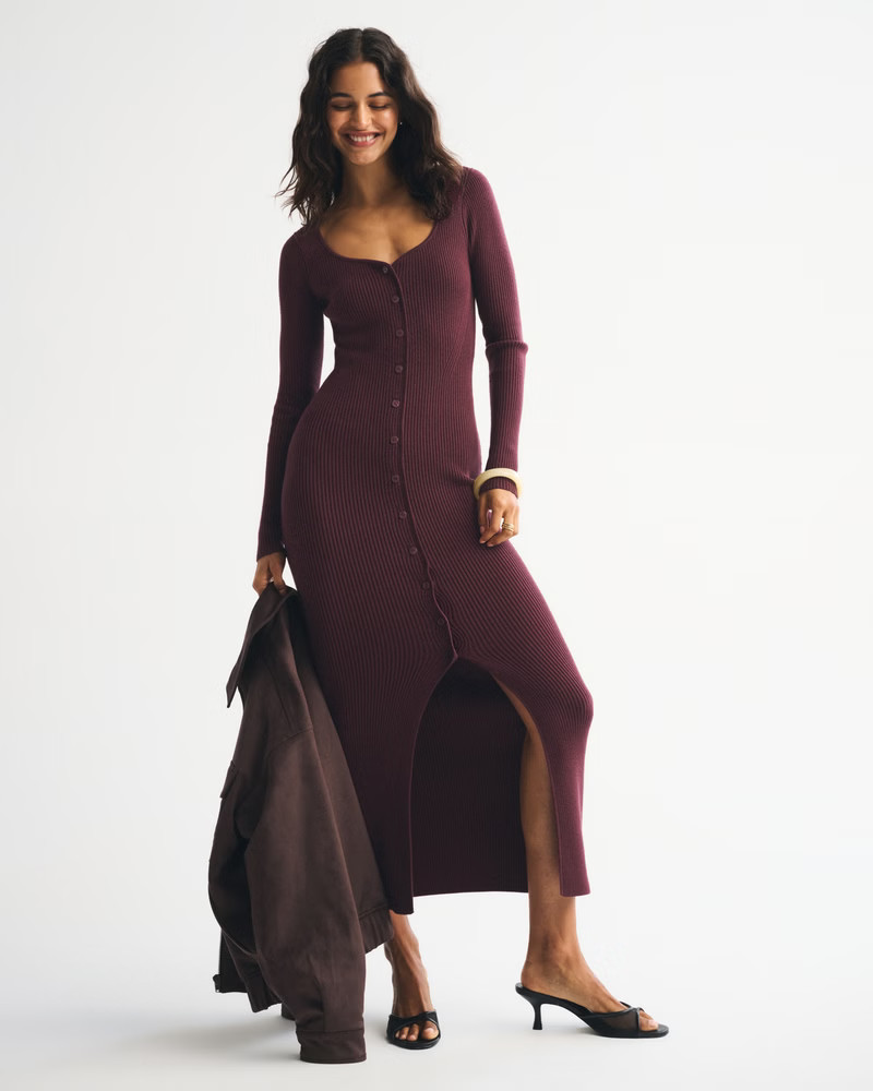 Women's Long-Sleeve Button-Through Maxi Sweater Dress | Women's Dresses & Jumpsuits | Abercrombie... | Abercrombie & Fitch (US)
